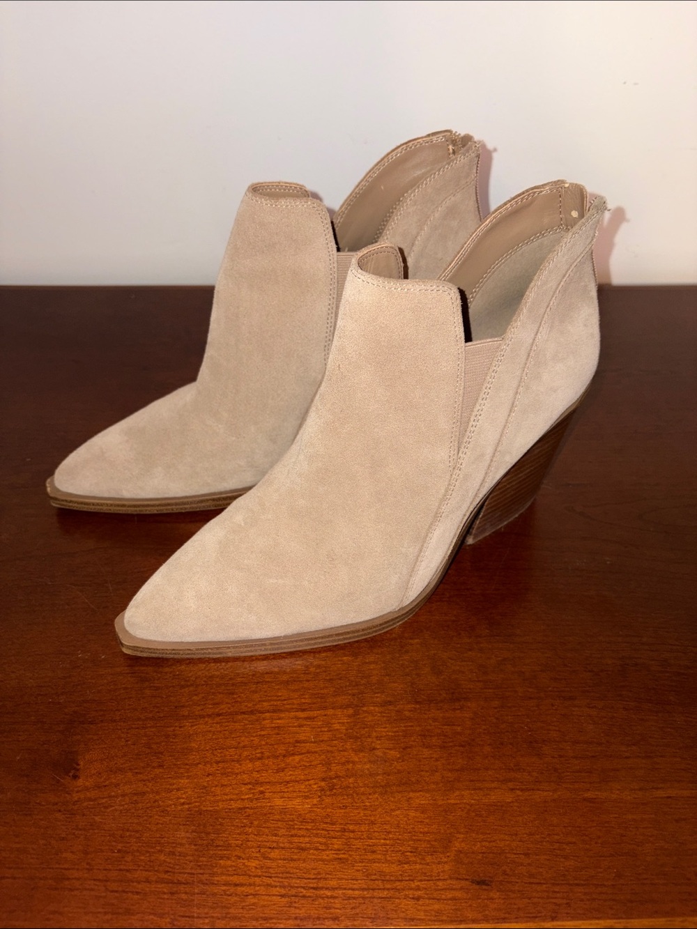 Vince Camuto Beige Suede Cutout Ankle Booties
